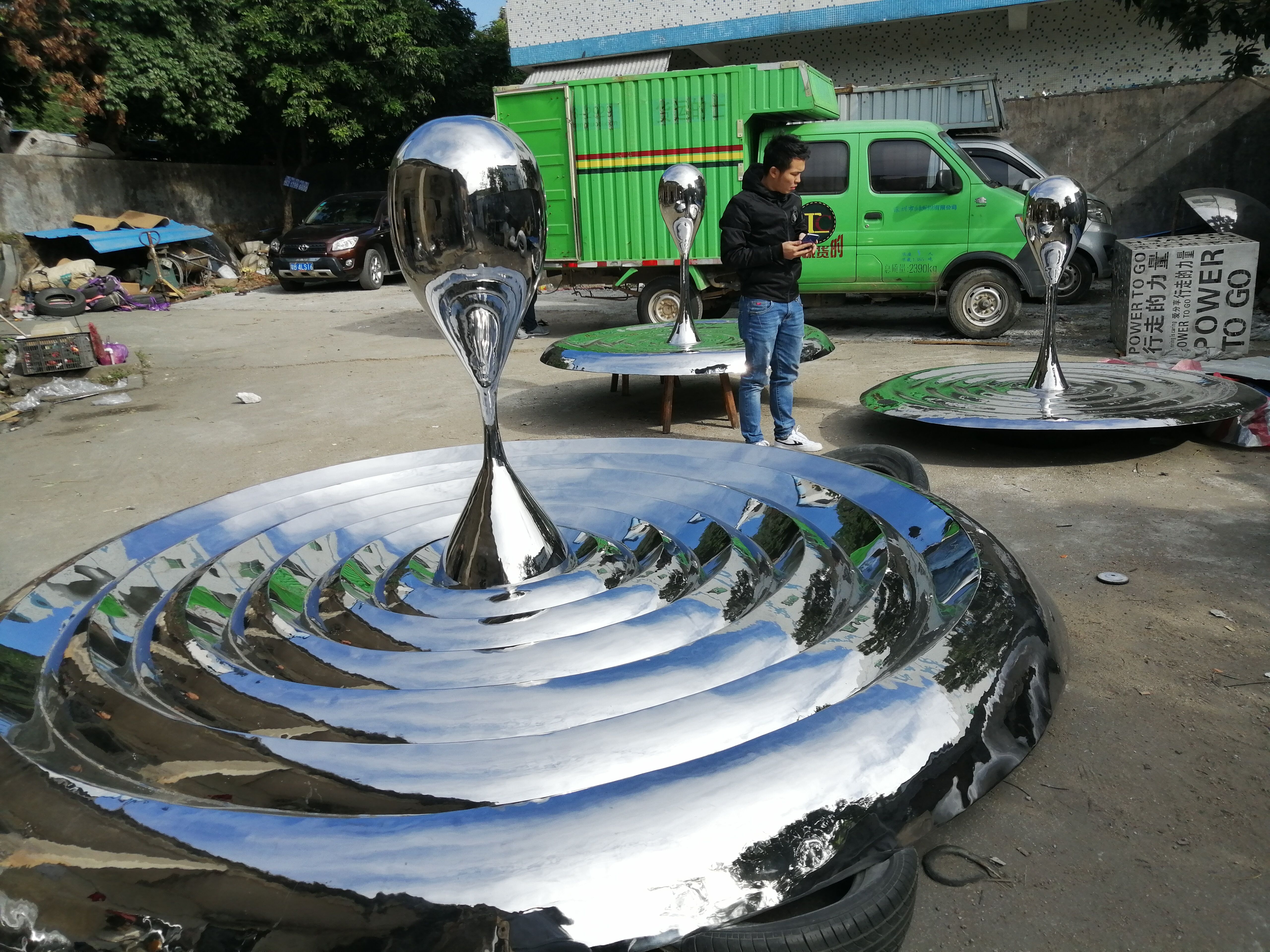 stainless steel water drop sculpture