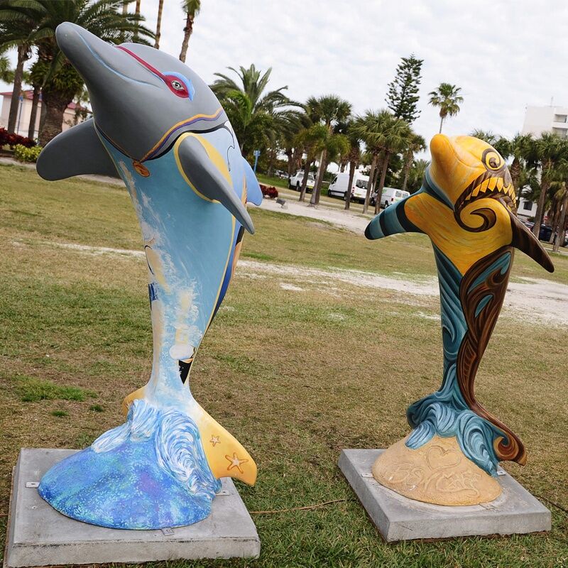 Outdoor-Painted-Finish-Fiberglass-Dolphin-Sculpture-For