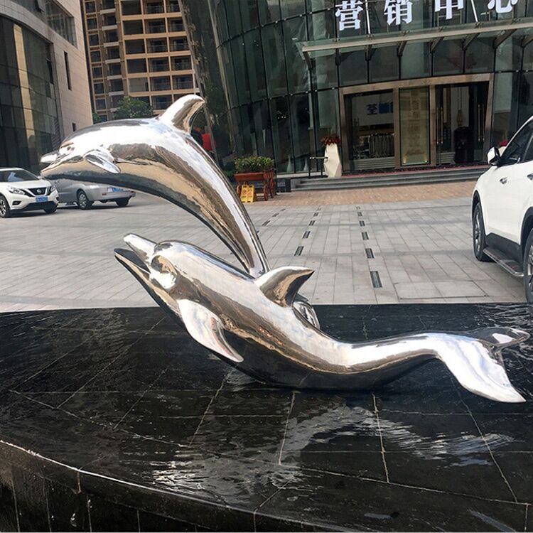 Stainless-Steel-Animal-Life-Size-Dolphin-Sculpture