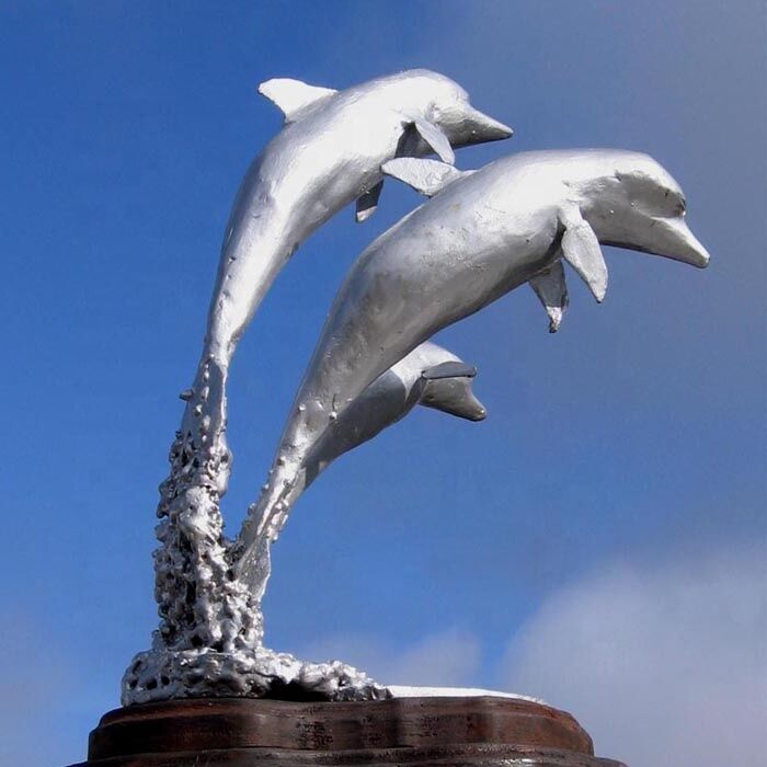 Water-Feature-Decor-Metal-Stainless-Steel-Dolphin