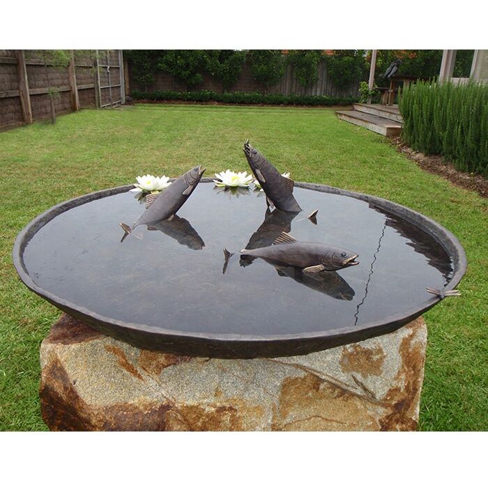 Metal-Bath-Bowl-Garden-Bronze-Fish-Sculpture