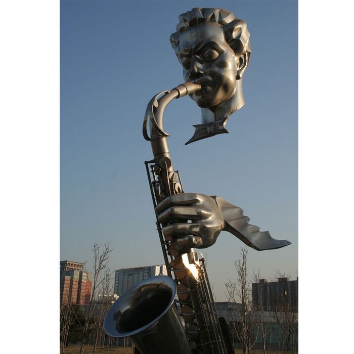 Modern Large Outdoor Bronze Musician Sculpture