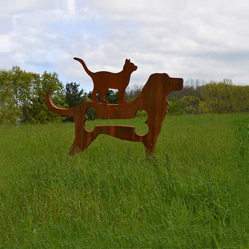 Garden Decoration Corten Steel Life Size Dog & Cat Sculpture 3