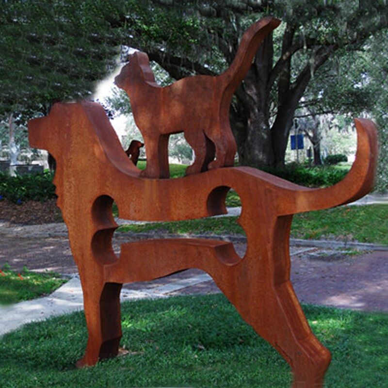 Garden Decoration Corten Steel Life Size Dog & Cat Sculpture