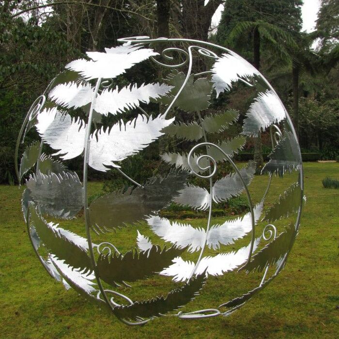Modern Garden Metal Leaf Stainless Steel Ball Sculpture