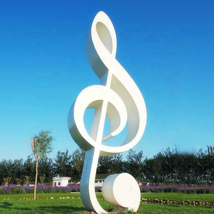 large painted modern outdoor stainless steel music note sculpture