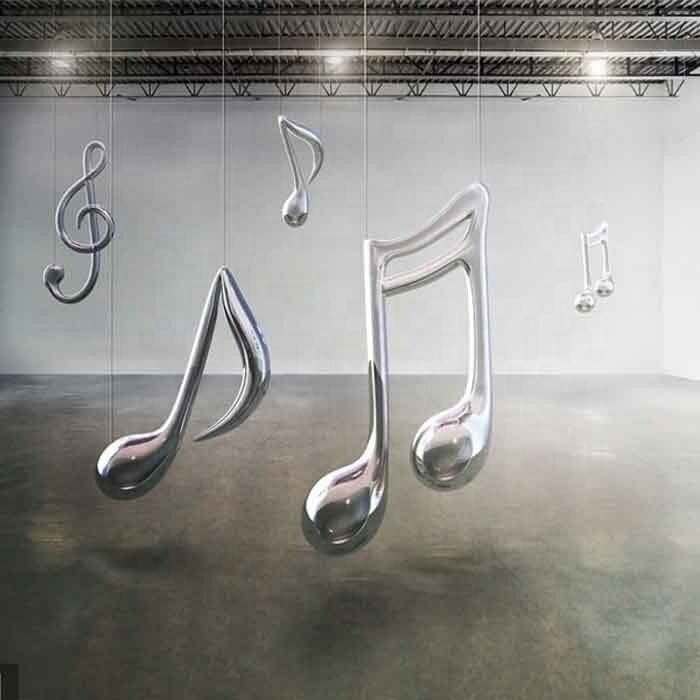 polished modern metal art stainless steel music note sculpture