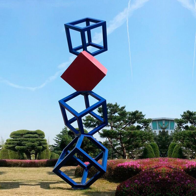 Color Cube Modern Art Garden Decor Sculpture Stainless Steel