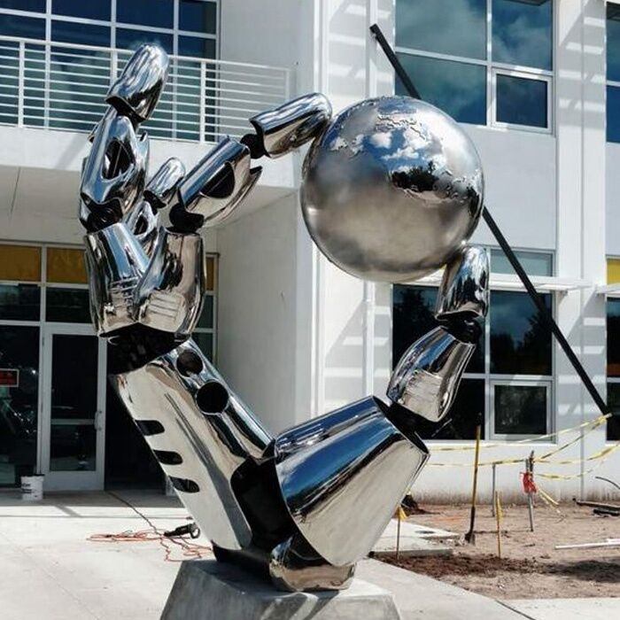 Customized urban large size landmark landscape metal stainless steel hand sculpture for outdoor square park