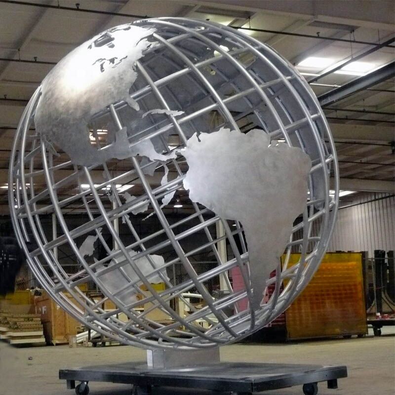 Large Stainless Steel Outdoor Metal World Globe Sculpture