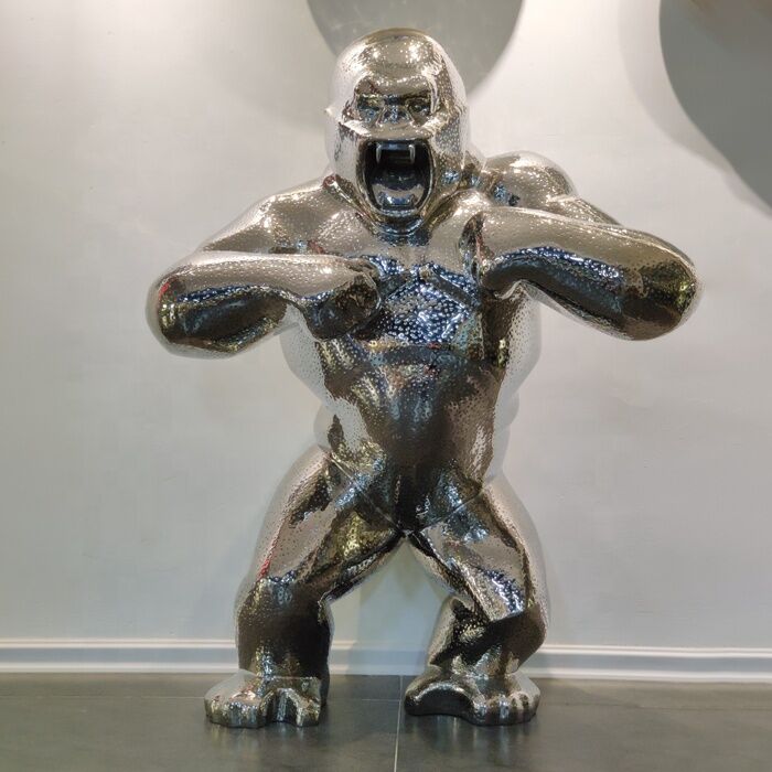 Life Size Stainless Steel King Kong Gorilla Statue Animal Sculpture1