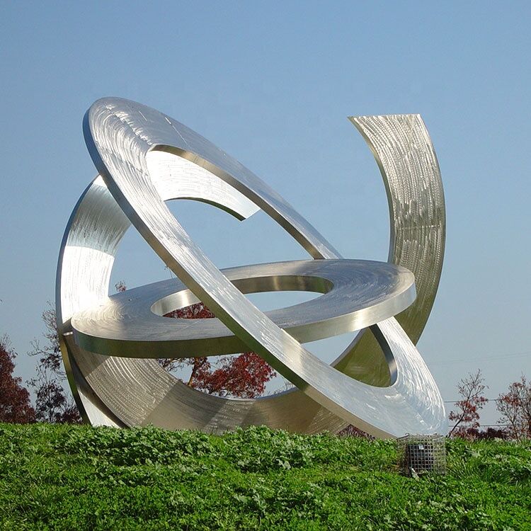 Outdoor Painted Red Stainless Steel Ring Sculpture