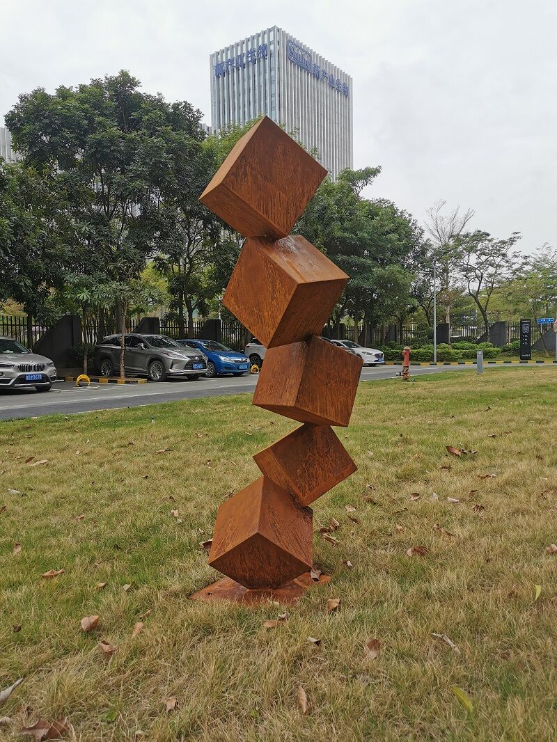 170cm Large outdoor corten steel Cube sculpture (3)