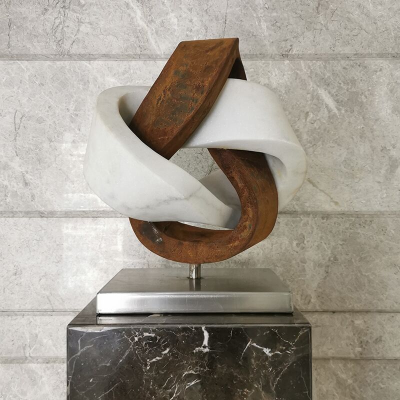 This height 50cm Luxury interior decoration corten steel + marble sculpture (3)