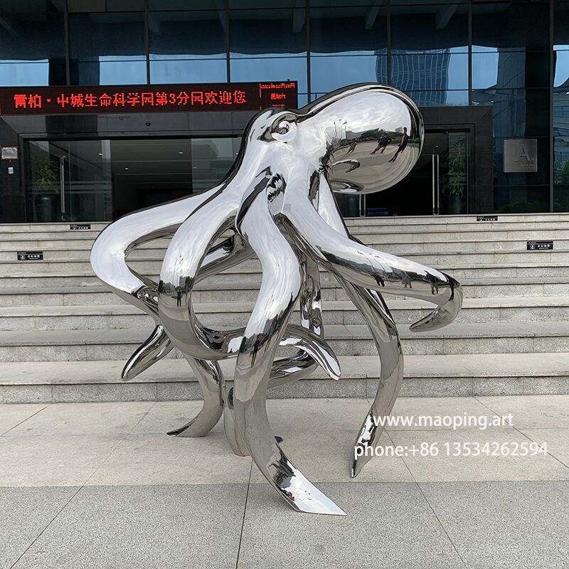 Indoor hotel apartment square public sculpture stainless steel octopus sculpture (1)