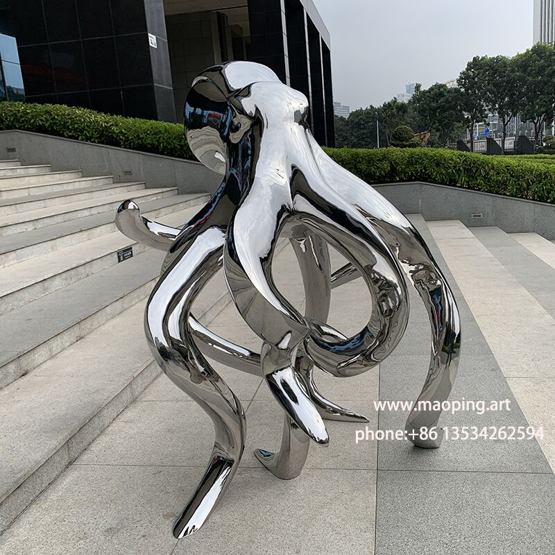 Indoor hotel apartment square public sculpture stainless steel octopus sculpture (3)