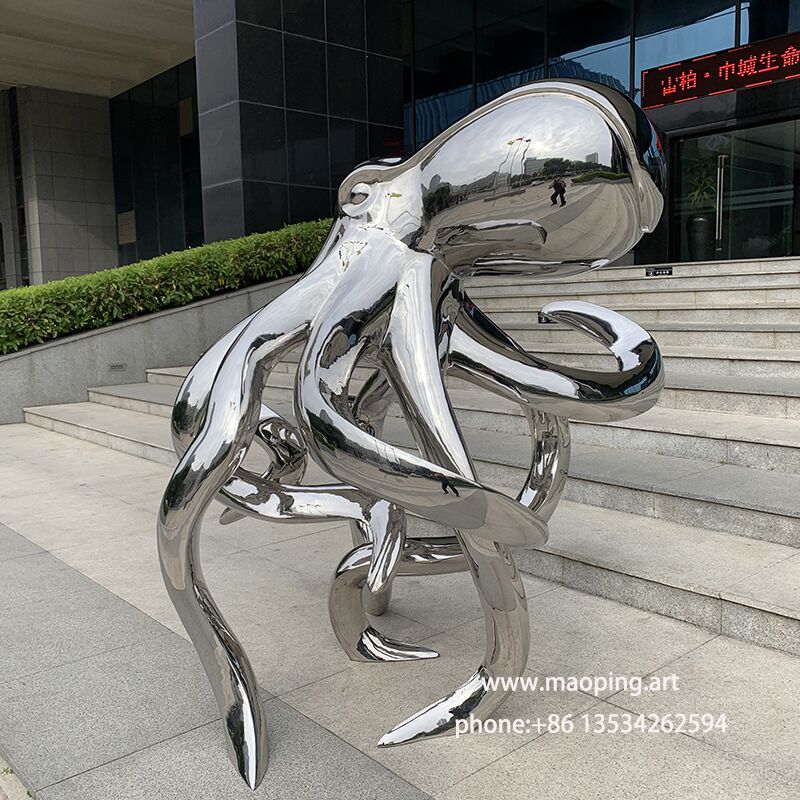 Indoor hotel apartment square public sculpture stainless steel octopus sculpture (5)