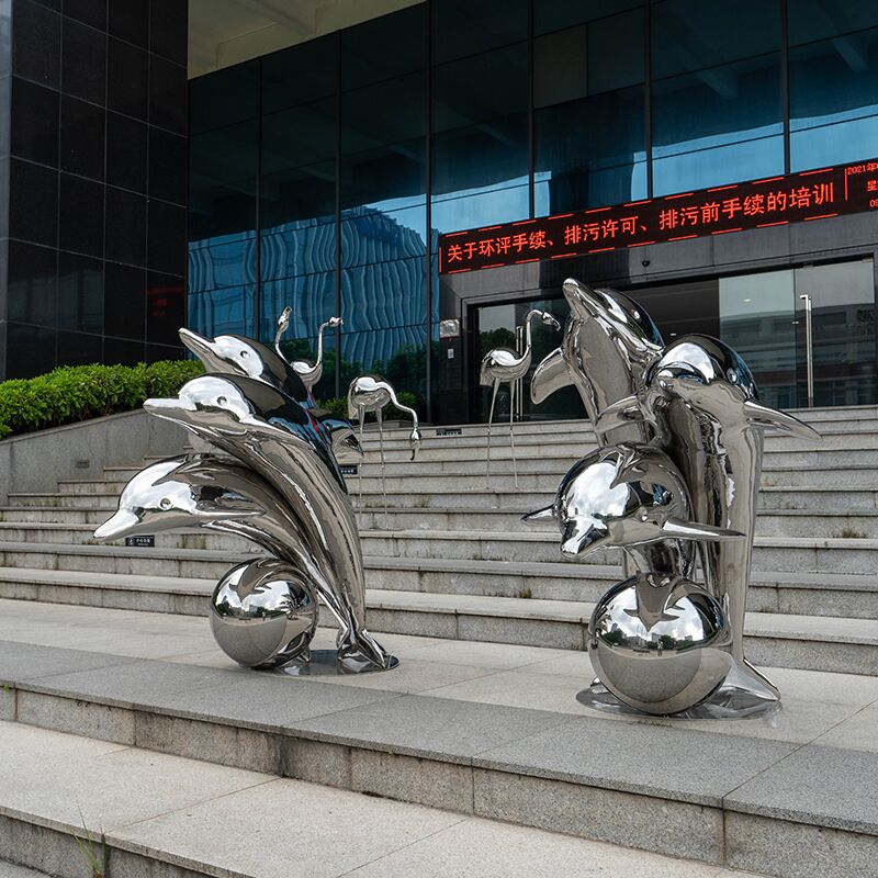 Modern outdoor animal sculpture stainless steel dolphin sculpture (1)
