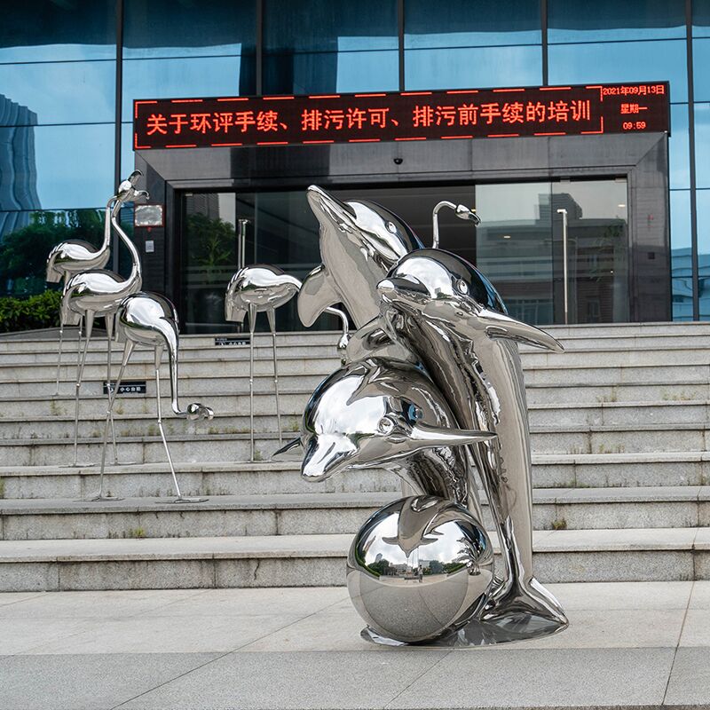 Modern outdoor animal sculpture stainless steel dolphin sculpture (7)