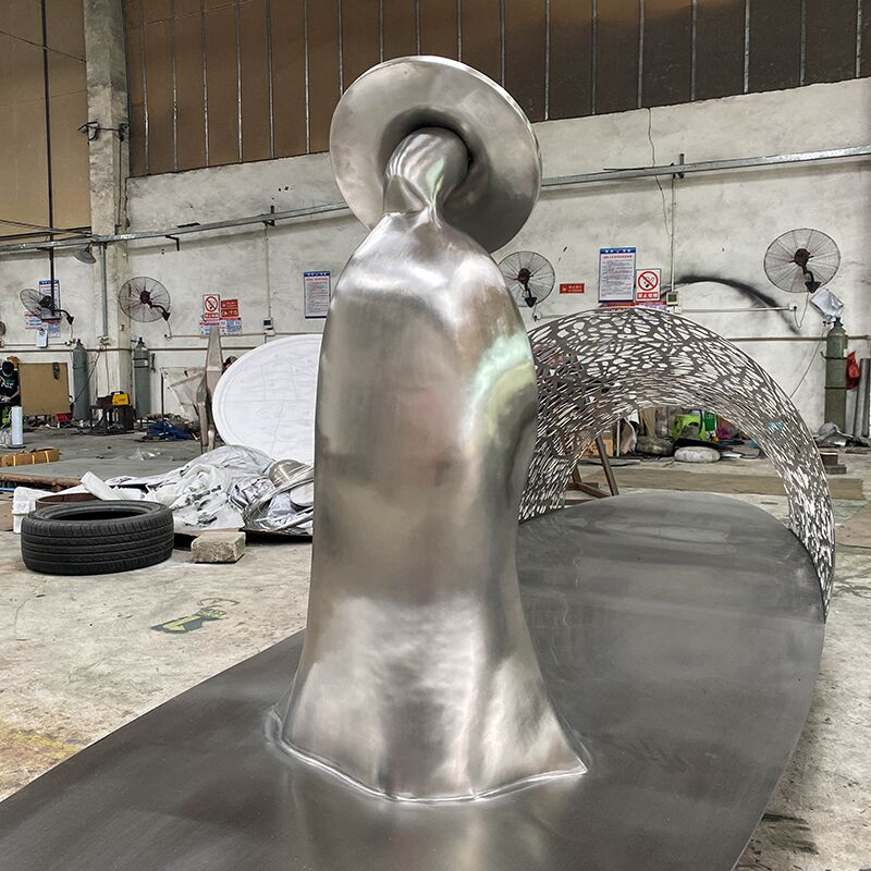 Modern outdoor park waterscape metal sculpture stainless steel boat sculpture (4)