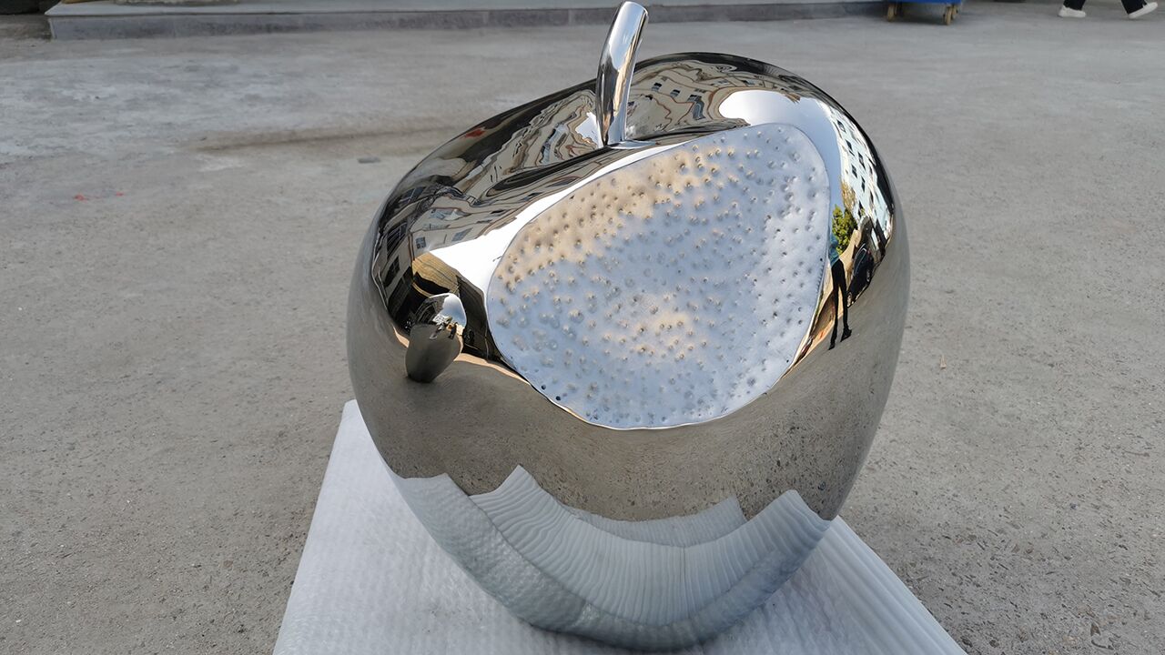 Luxurious hotel office building interior decoration metal sculpture stainless steel apple sculpture (3)