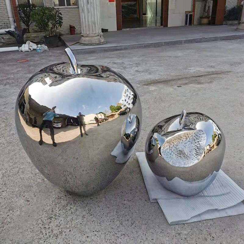 Luxurious hotel office building interior decoration metal sculpture stainless steel apple sculpture (7)