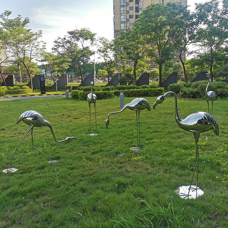 outdoor garden Courtyard Stainless steel Flamingo sculpture (1)