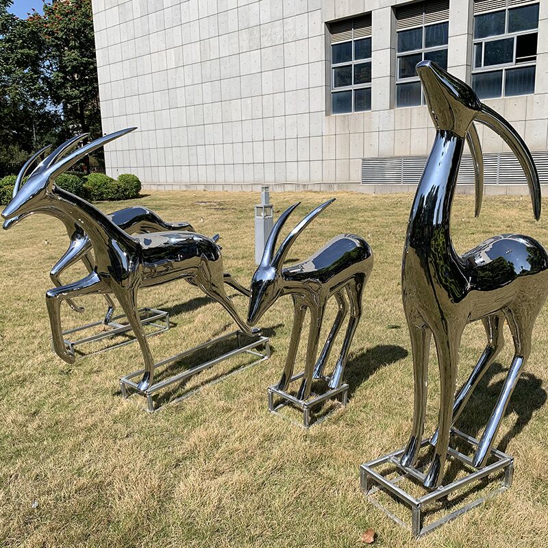 outdoor park Courtyard Stainless steel deer sculpture (2)