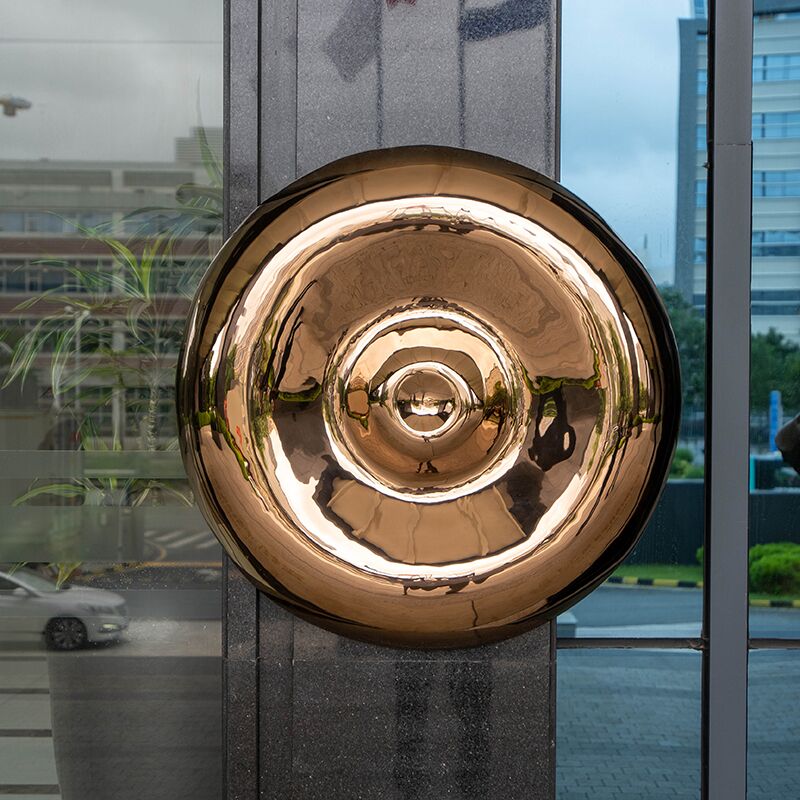 Indoor hotel apartment Metal wall decorations Bronze color stainless steel Round wall sculpture (3)