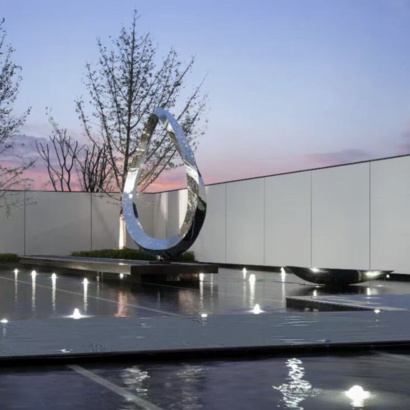 Large outdoor waterscape metal sculpture stainless steel ring sculpture (2)