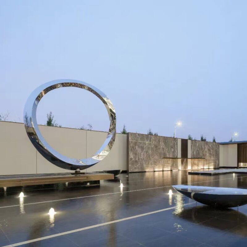 Large outdoor waterscape metal sculpture stainless steel ring sculpture (3)