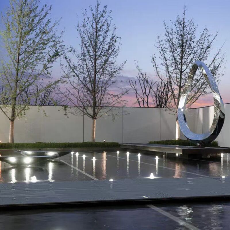 Large outdoor waterscape metal sculpture stainless steel ring sculpture (4)