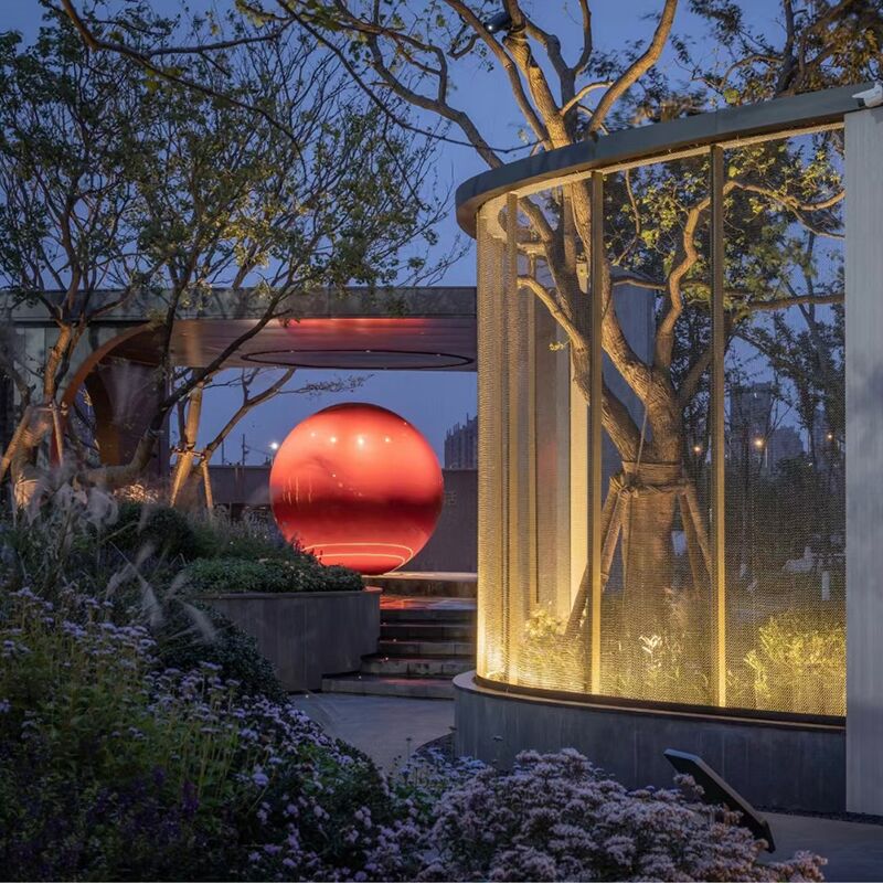 Large-scale metal ball outdoor square community stainless steel red sphere sculpture (3)
