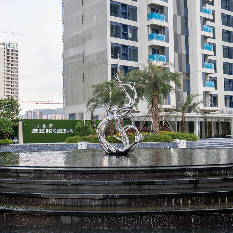 Modern large outdoor square pool stainless steel spray sculpture (1)