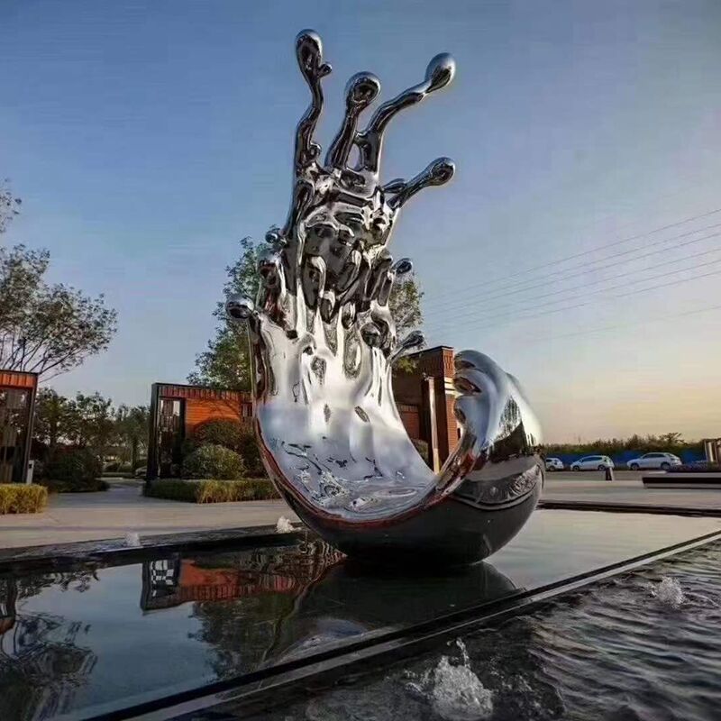 outdoor landscape waterscape sculpture stainless steel spray sculpture