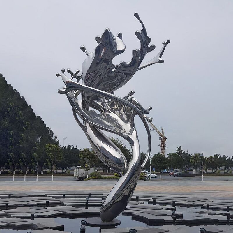 Large outdoor square park seaside stainless steel spray sculpture