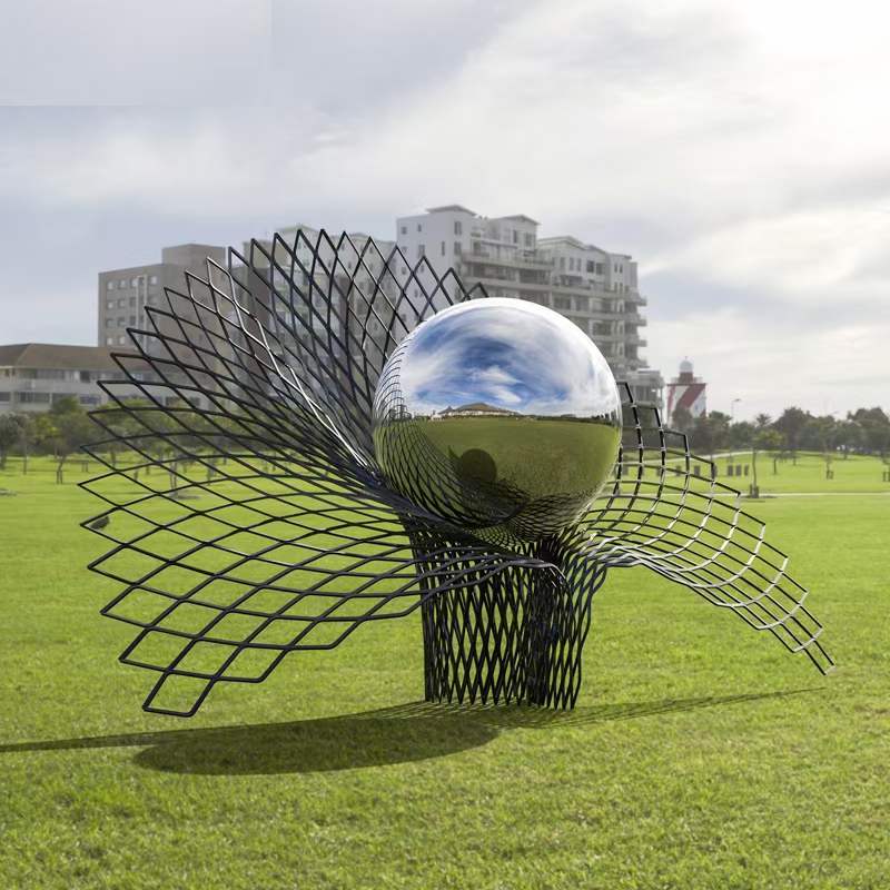 Outdoor design square forest steppe stainless steel sphere sculpture
