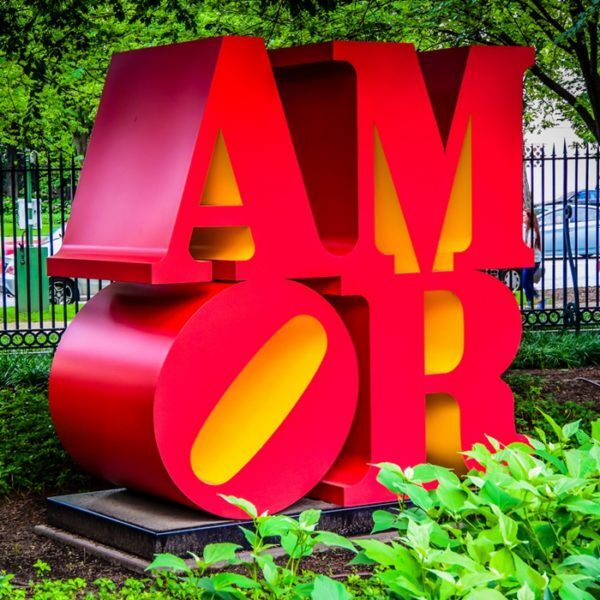 Red and yellow alphabet sculpture is fashionable