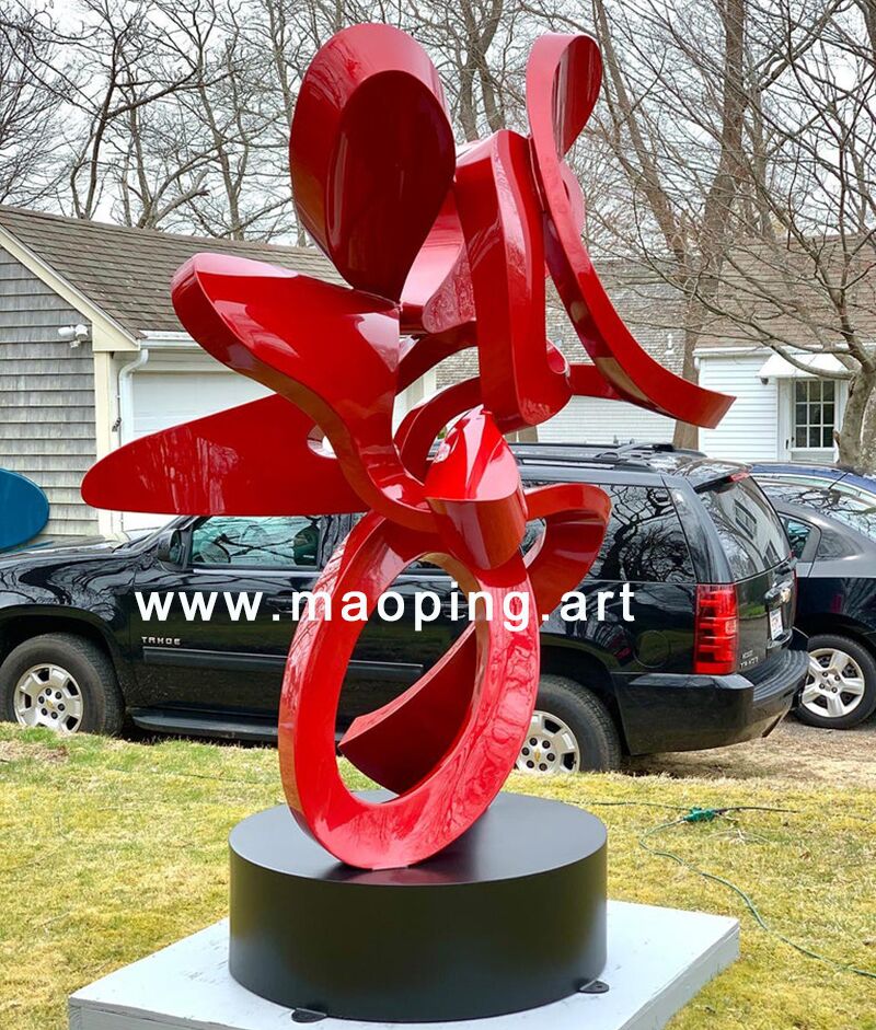 Outdoor garden courtyard Abstract red stainless steel sculpture (2)