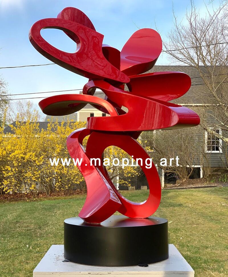 Outdoor garden courtyard Abstract red stainless steel sculpture (4)