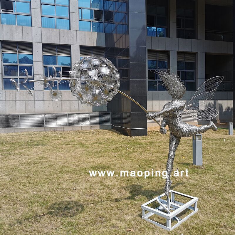 Outdoor garden metal sculpture stainless steel fairy sculpture (16)