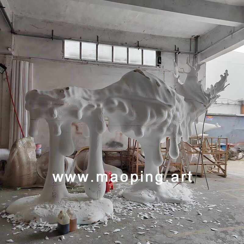 large outdoor square park Stainless steel abstract yak sculpture (2)