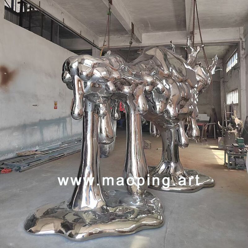 large outdoor square park Stainless steel abstract yak sculpture (3)