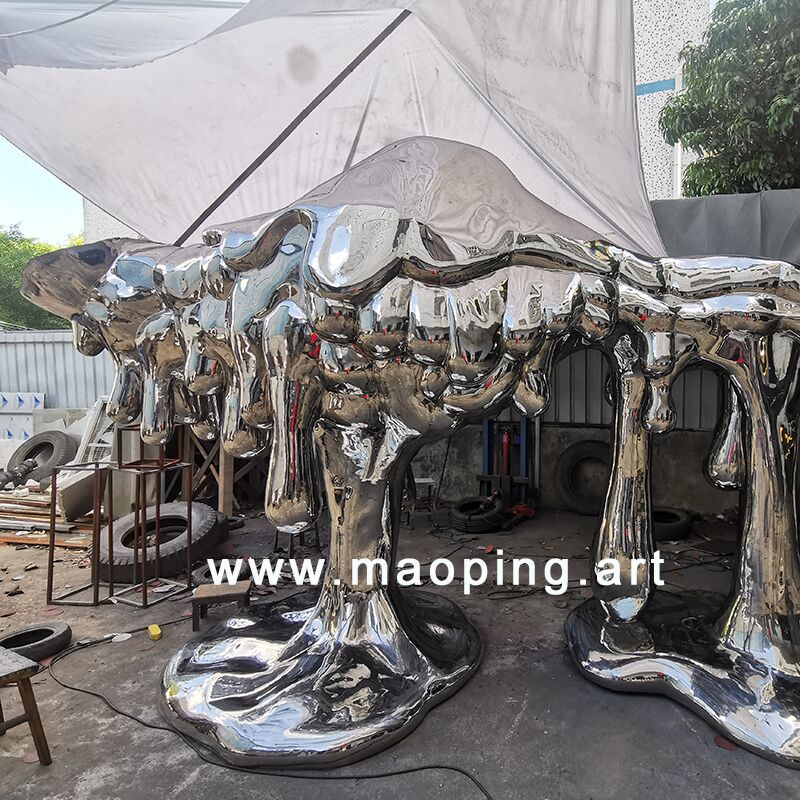 large outdoor square park Stainless steel abstract yak sculpture (4)