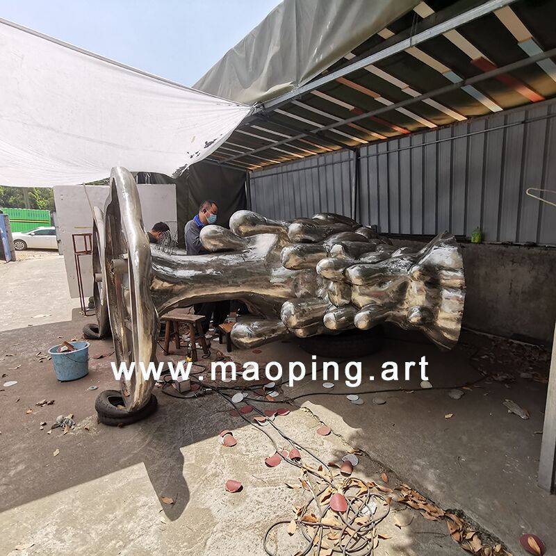 large outdoor square park Stainless steel abstract yak sculpture (6)