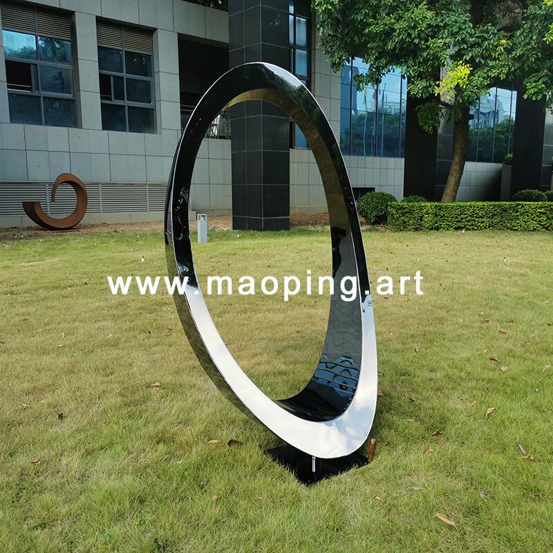 outdoor garden courtyard Stainless steel ring sculpture (6)