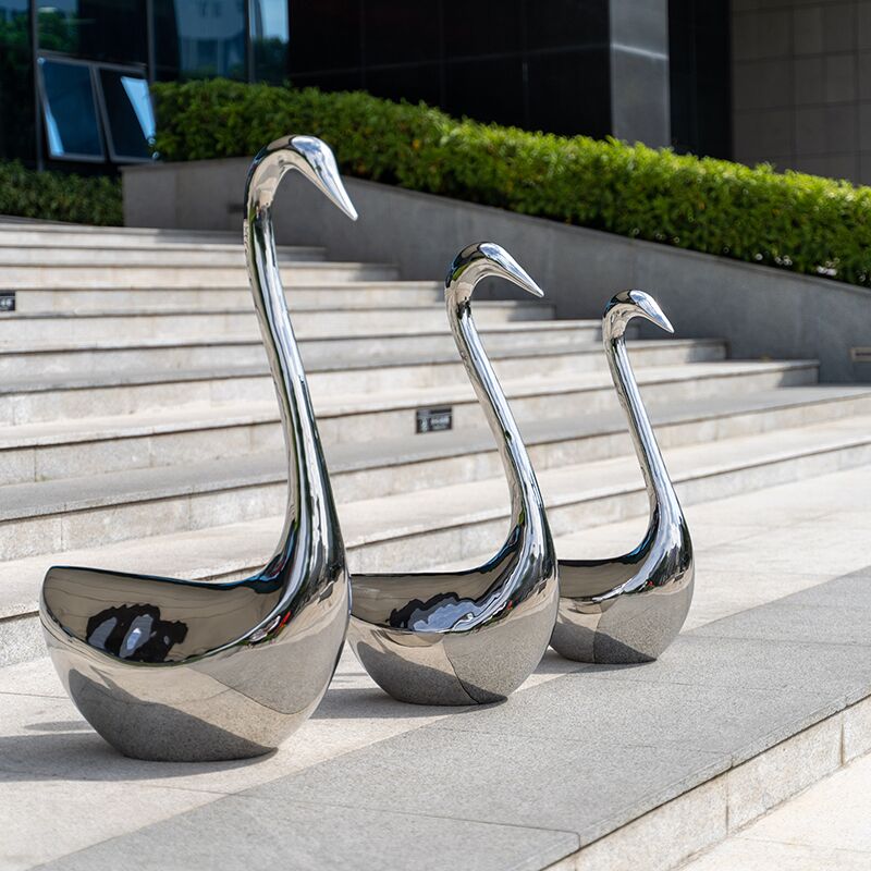Outdoor garden grass courtyard home decoration stainless steel swan sculpture (1)
