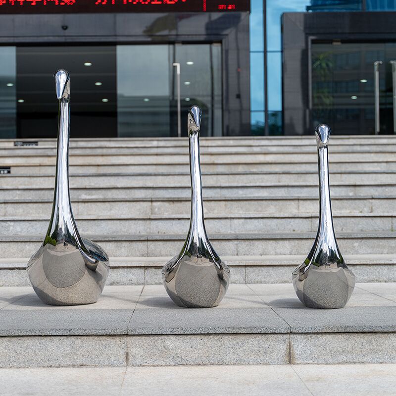 Outdoor garden grass courtyard home decoration stainless steel swan sculpture (2)