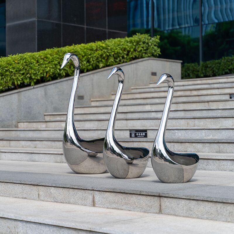 Outdoor garden grass courtyard home decoration stainless steel swan sculpture (3)