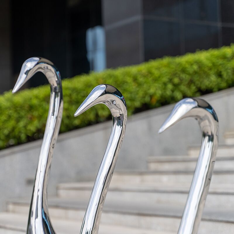 Outdoor garden grass courtyard home decoration stainless steel swan sculpture (4)